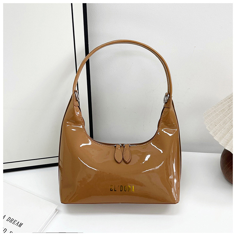 Bolsa de pan lacada brillante para mujeres 2025 nuevo diseño de letras bolso de moda de viaje bolso de mano bolso de hombro brazo