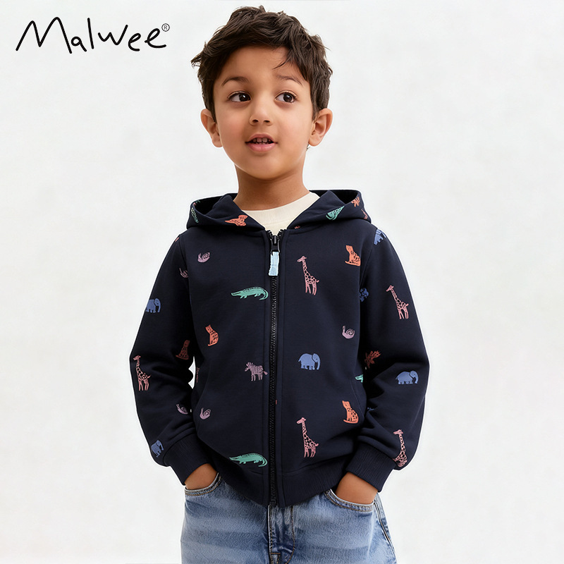 malwee boys coat autumn and winter new European and American children's casual zipper cardigan hooded children's top