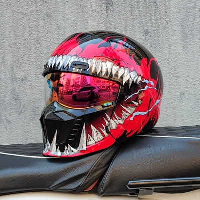Motosiklet dəbilqələri – Retro Helmet for Men and Women - m-red-phantom-flame-phantom-red