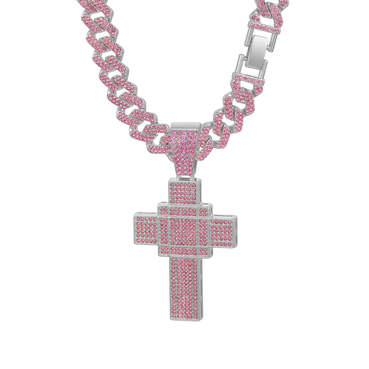 Collana con croce tridimensionale rosa oversize da donna_voghion.com
