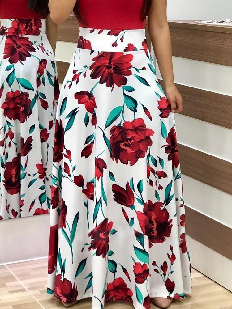 Flower print color matching dress NSAXE45558