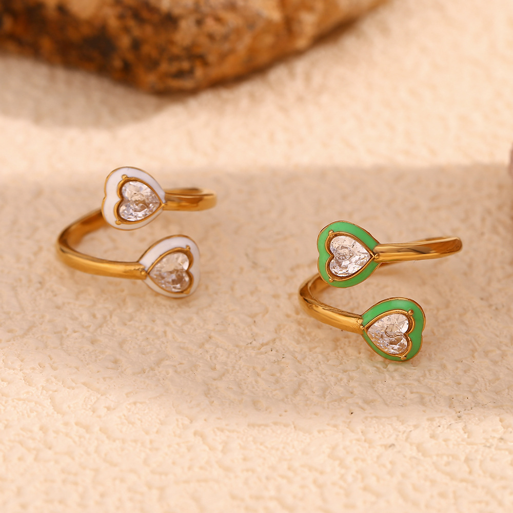 Dripping Oil Love With Diamond Stainless Steel Opening Ring