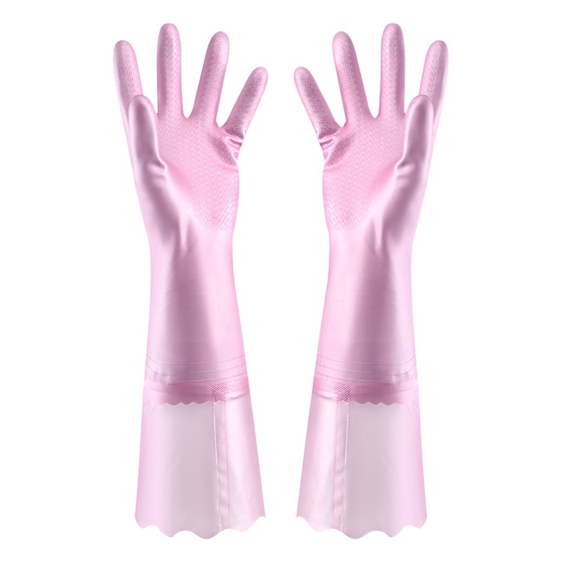 Engrosado flocado guantes de cocina para el hogar lavado de vajilla de limpieza de lavandería trabajo doméstico guantes de goma a prueba de agua forrado de lana al por mayor