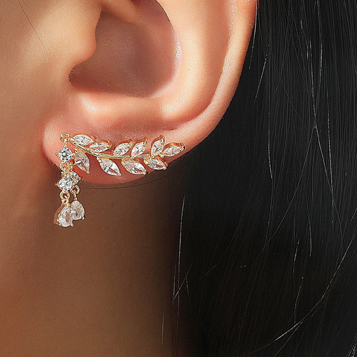 RAKOL Korean exquisite fashion long leaf tassel earrings with niche luxury feel, diamond earrings for the bride