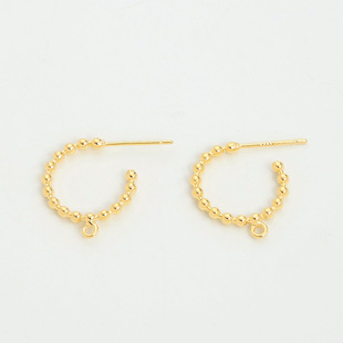 Gold-Filled and Color-Preserving Small Round Ball Polka Dot Earrings Copper-Plated 18K Real Gold with Hanging Hoop Earrings DIY Earrings C-Shaped Ears