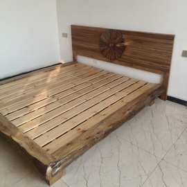 老榆木实木床卧室榫卯结构双人床民宿酒店实木大床榻榻米落地矮床