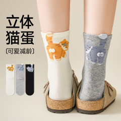 捣蛋猫咪蛋蛋袜子女抽象可爱爆款中筒袜卡通趣味搞怪纯棉透气长袜