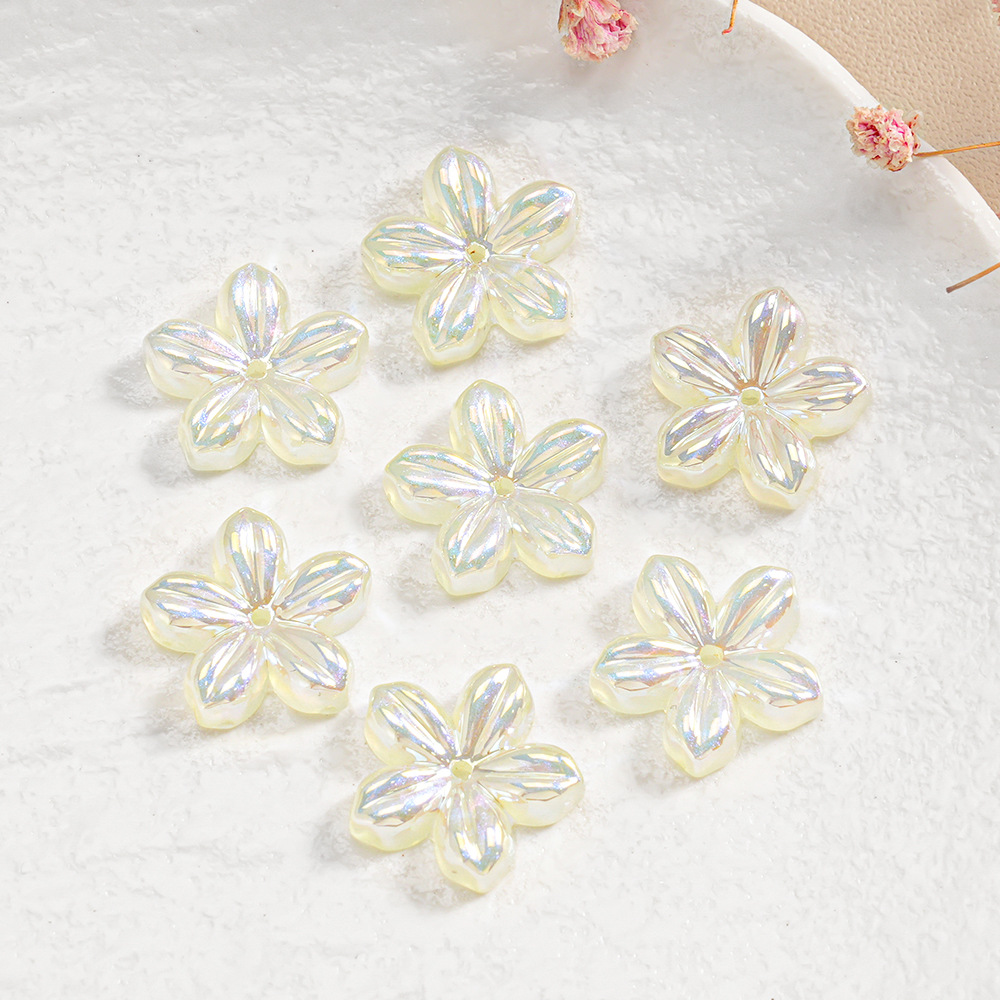 Flor luminosa de cinco pétalos, forma de flor con medio cuentas, pulsera diy, cadena para teléfono móvil, accesorios de joyería, cuentas de resina