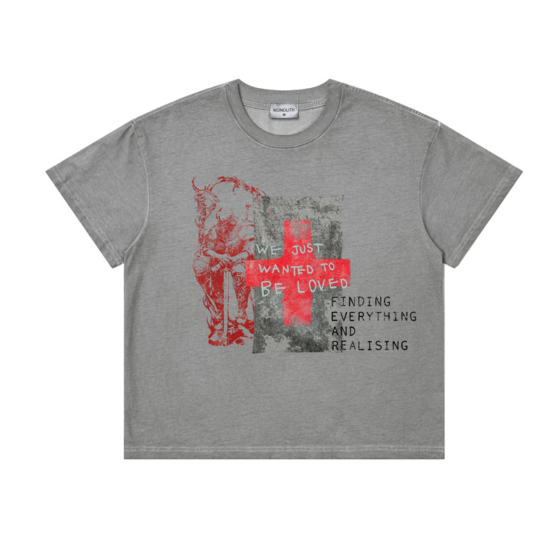 TuoChuan Custom Order LG07-LM8009 Washed Distressed Short Wide Medieval Knight Print Short Sleeve T-Shirt for Men and Women TuoChuan Custom Order LG07-LM8009 Washed Distressed Short Wide Medieval Knight Print Short Sleeve T-Shirt for Men and Women