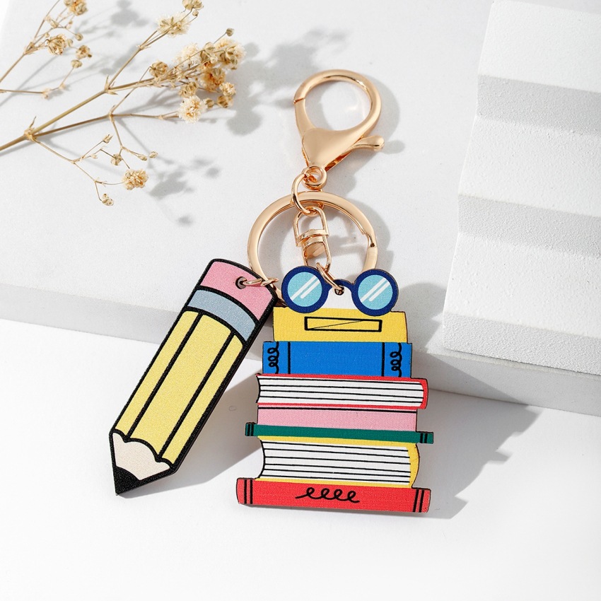 Teachers' Day Festival Modern Style Book Pencil Wood Teachers' Day Unisex Keychain