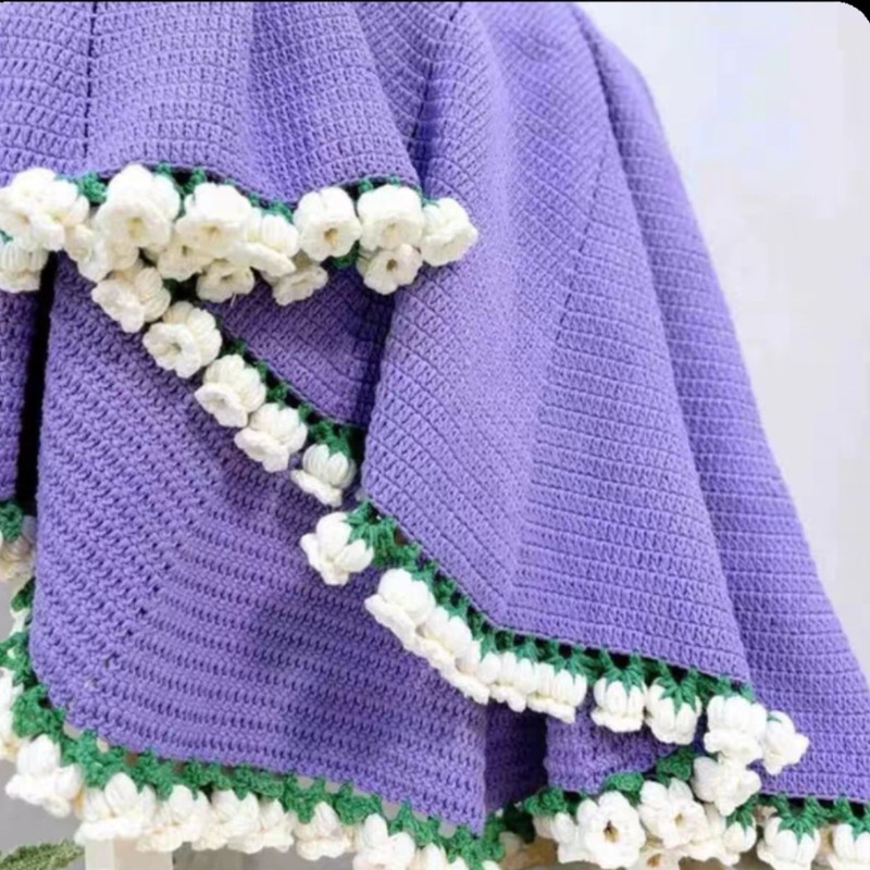 成品玫瑰花束毯子毛线编织手工团钩织花朵毛毯夏季盖毯成品|undefined