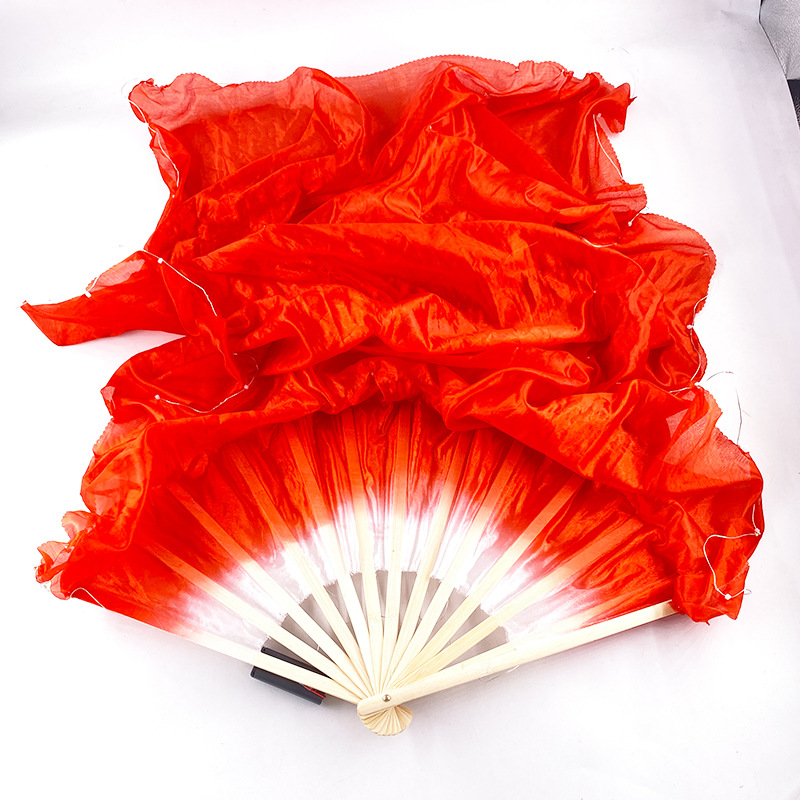 Ventilador de danza luminoso LED tricolor gradiente de seda larga doble cara props de espectáculo de escenario de danza china ventilador luminoso de seda larga