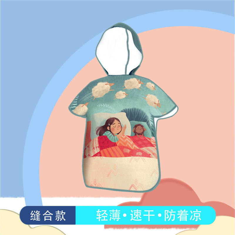 儿童浴巾斗篷带帽速干沙滩巾浴袍亚马逊海边游泳卡通换衣印花浴袍|undefined