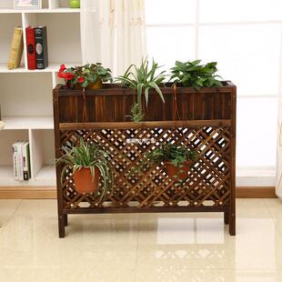 Outdoor Decorative Balcony Flower Stand Anti-Corrosion Wood Flower Box Rectangular Mesh Flower Trough Wooden Restaurant Partition Fence Dream Area