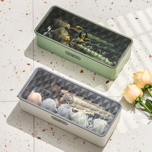Makeup brush storage box rectangular transparent dustproof with lid vanity desk dormitory beauty egg brow pen embroidery tool box