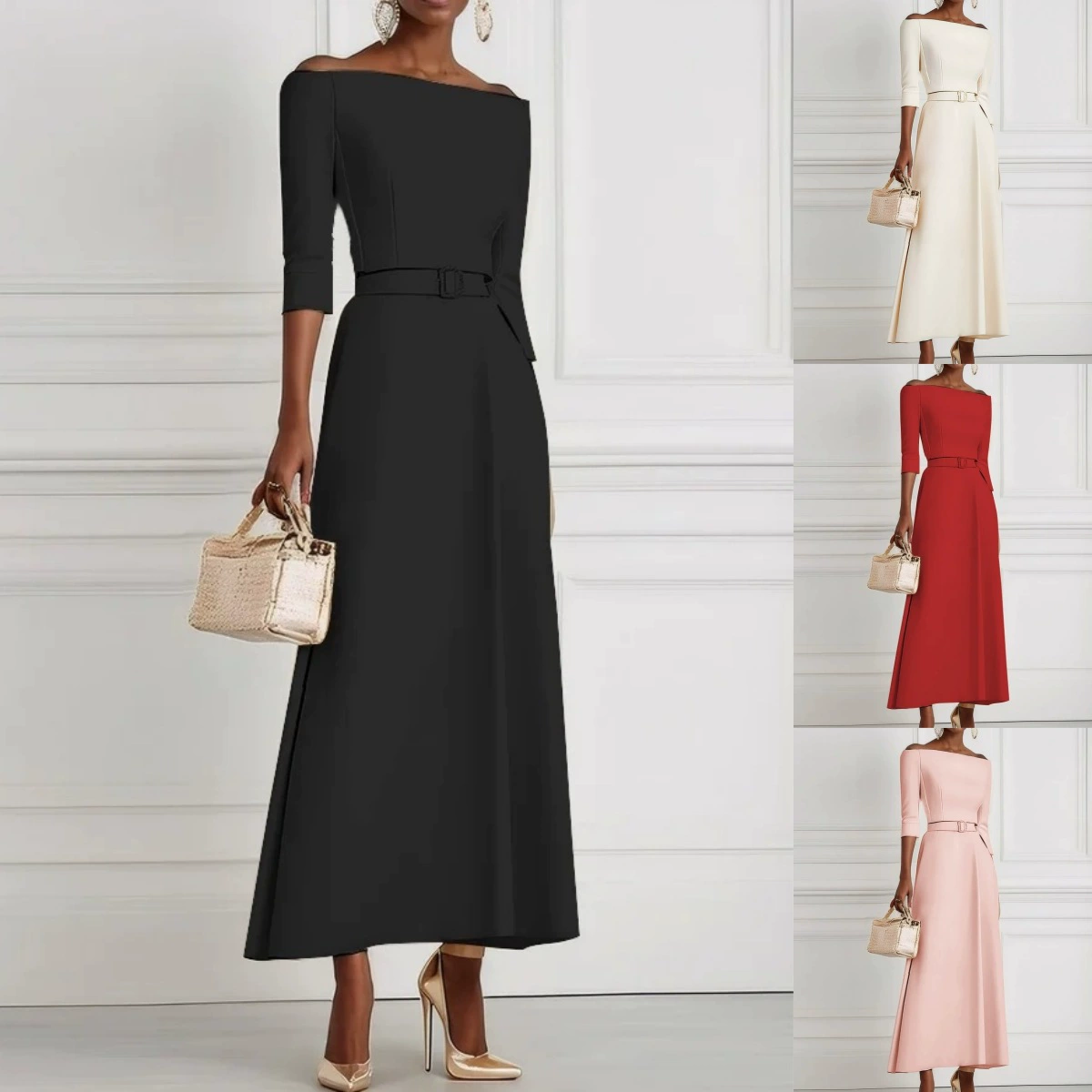 2025 Amazon трансграничное женское модное платье на одно плечо с элегантной талией, однотонное, стильное для весны и лета