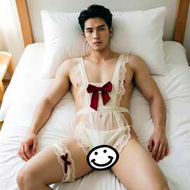 跨境男士情趣内衣蕾丝蝴蝶结睡裙男仆角色扮演男GAY伪娘制服诱惑