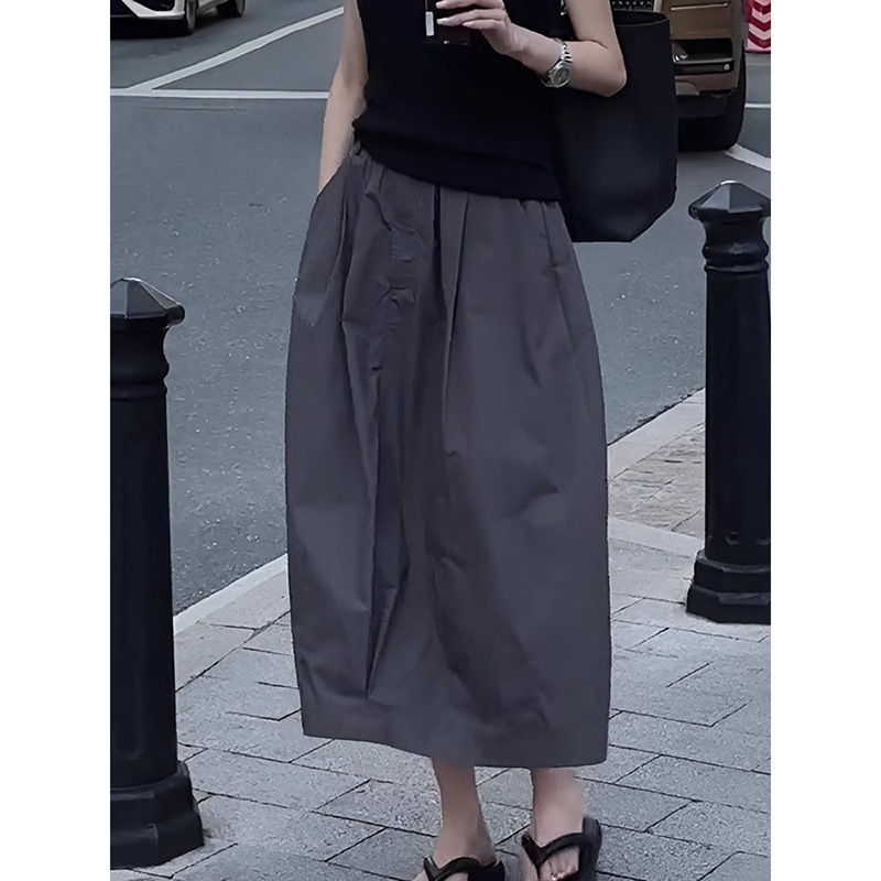 French High-End Gray Skirt for Women, Summer 2026 New Style, Elastic High-Waisted, Slimming, Casual Workwear Mid-Length Skirt French High-End Gray Skirt for Women, Summer 2026 New Style, Elastic High-Waisted, Slimming, Casual Workwear Mid-Length Skirt