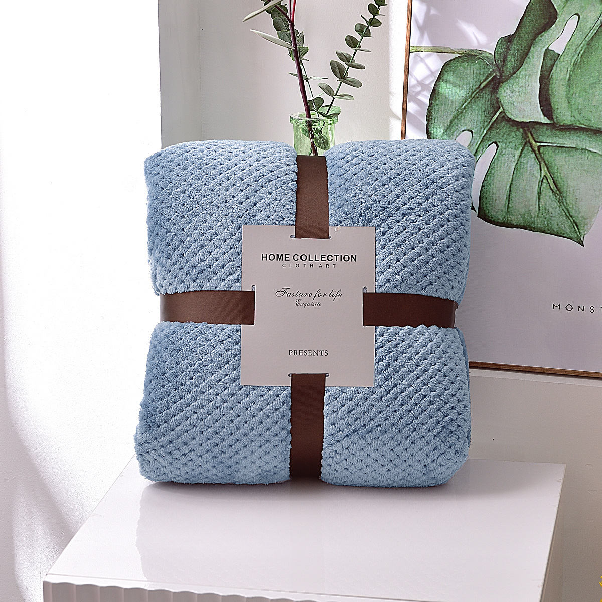 Manta de rejilla de piña de estilo japonés de otoño e invierno para el procesamiento personalizado de manta de color sólido de terciopelo Falai al por mayor de fábrica