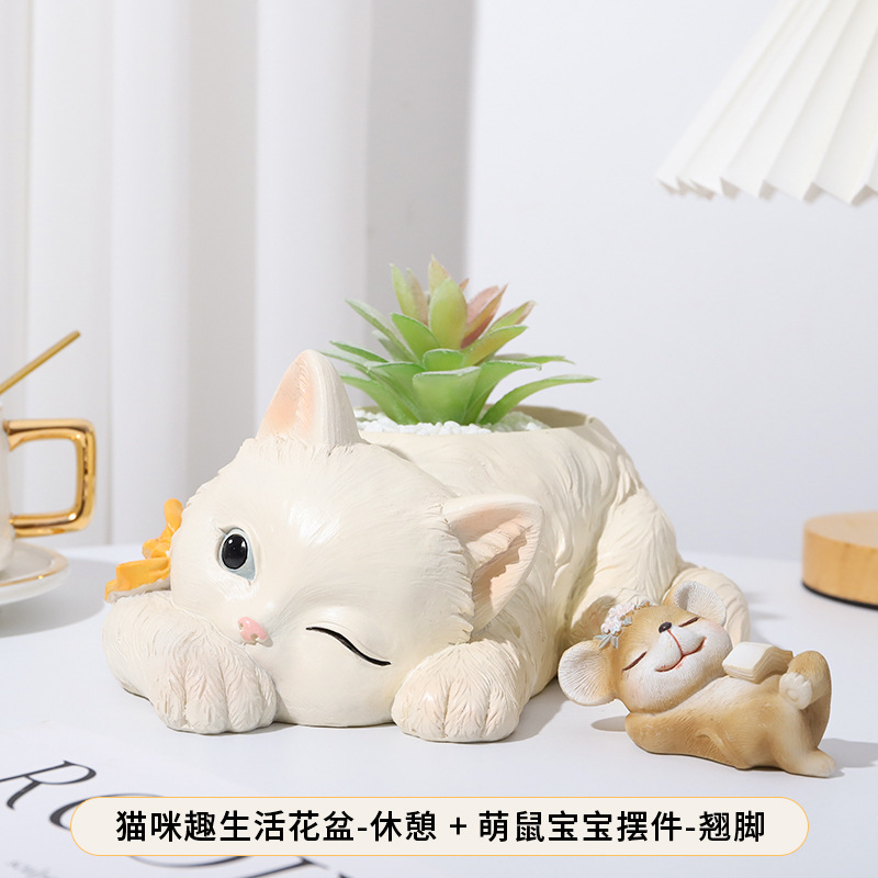 Americano país gato resina suculentas maceta hogar creativo lindo gatito escritorio olla jardinería decoración de la flor
