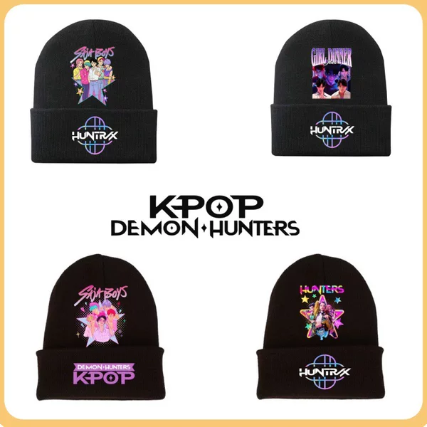 Kpop Hunter Girl Group Cartoon Anime Peripheral Men's and Women's Children's Parent-Child Knitted Hat Curled Autumn and Winter Pile Hat Trendy