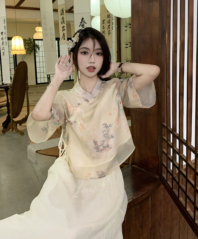 Set, Hanfu, lightweight cheongsam, Chinese style