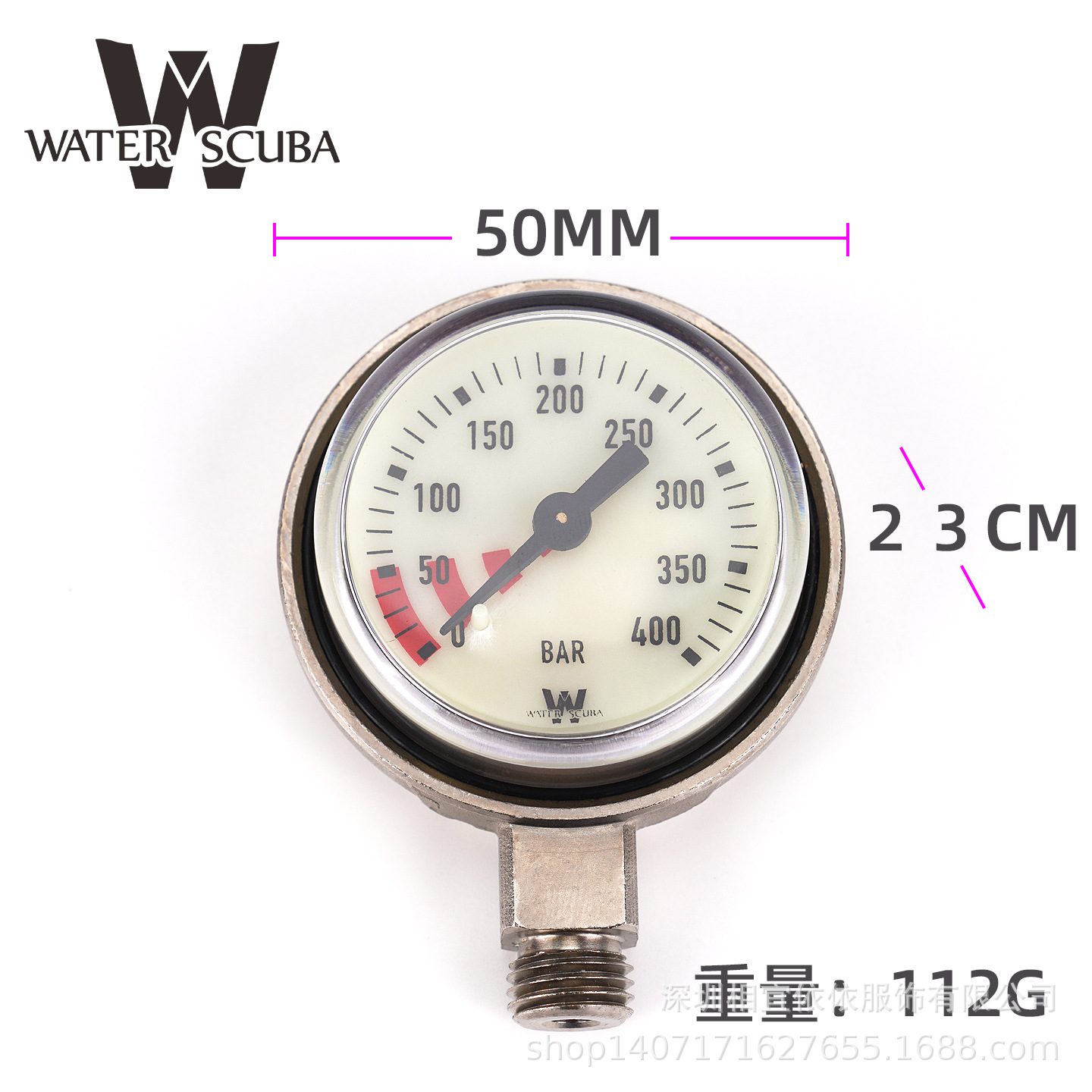 Cost-Effective 50mm Tempered Glass Surface Diving Luminous Residual Pressure Gauge Cylinder Pressure Gauge Metal Spg