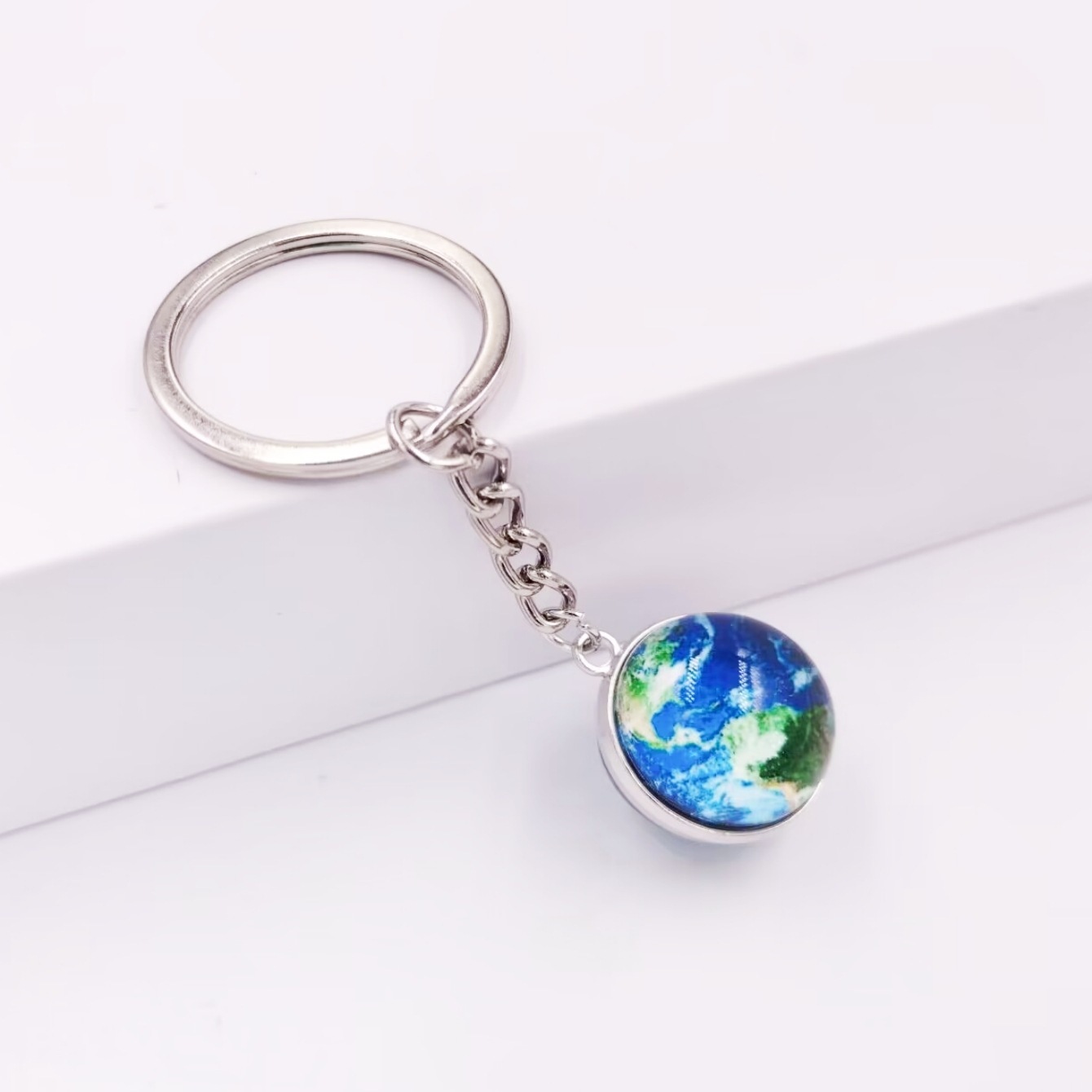 网络流行双面玻璃球夜光宇宙星球地球仪钥匙扣书包挂件饰品配饰