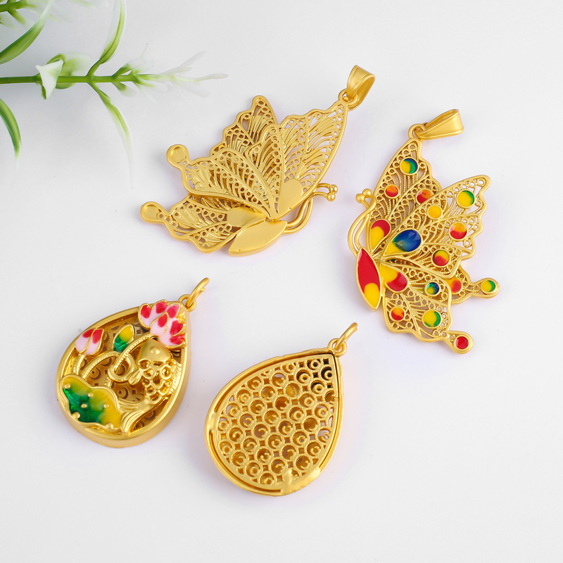 Ancient Gold Enamel Oil Drop Butterfly Koi Pendant DIY Sweater Chain Necklace Pendant Jewelry Accessories Material Wholesale