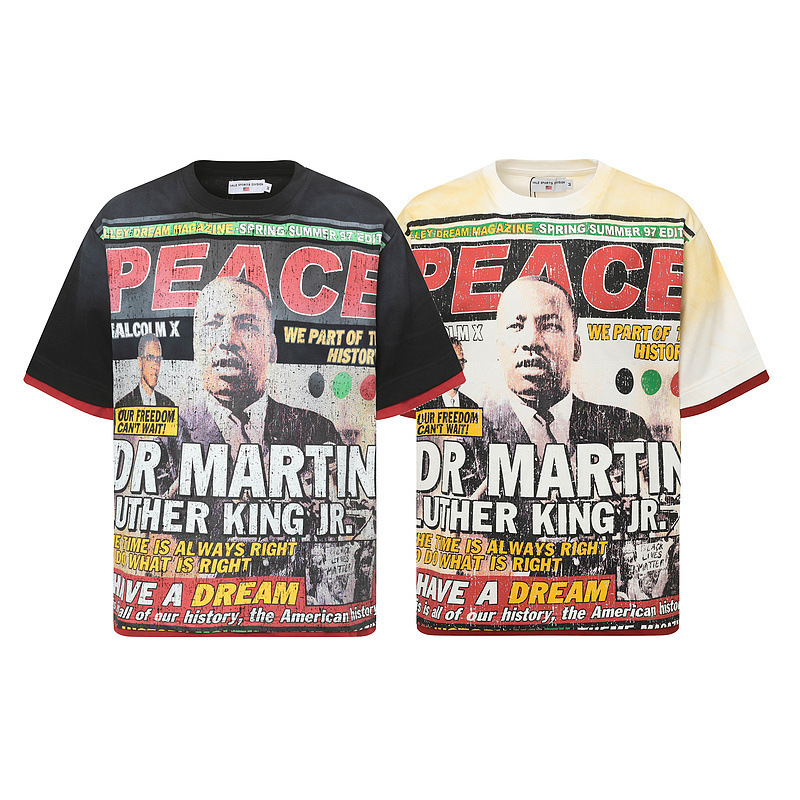 Valeforever American High Street Boxer Ring Print Half-Sleeved Retro Loose Short-Sleeved T-Shirt Men's and Women's Short-Sleeved