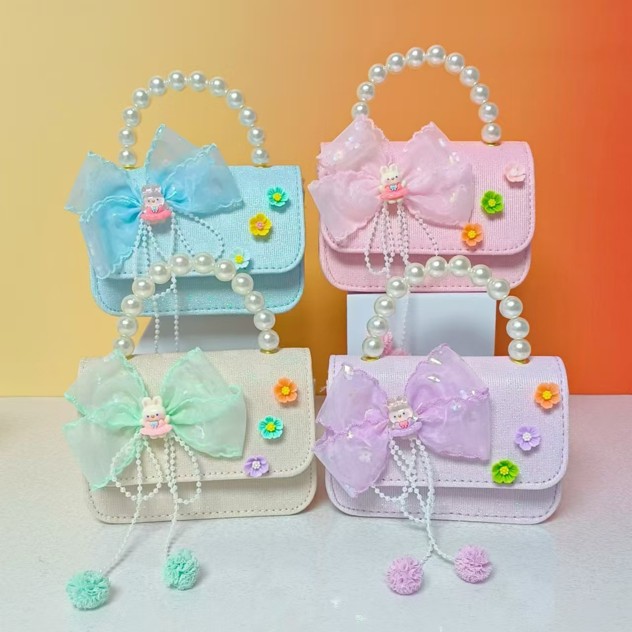 Bolso de perla de arco princesa hombro de hombro bolso de cambio accesorios para niñas pequeñas bolsas de cadena de viento para niños