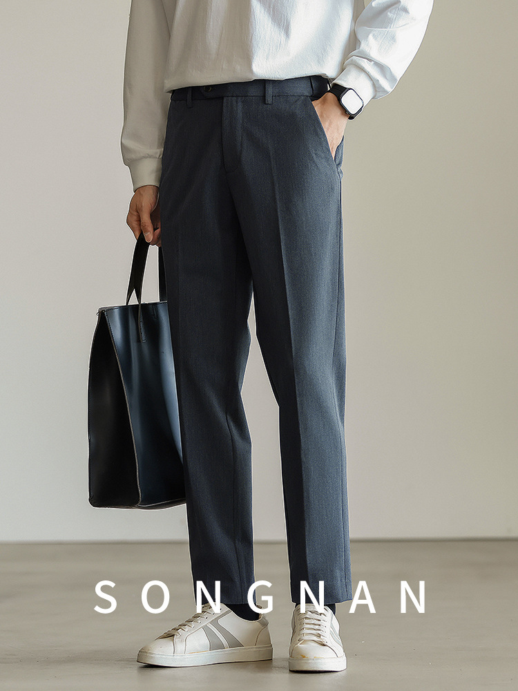 SONGNAN抗シワ無パーマズボン男性伸縮ウエストストレート修身ビジネスカジュアル通勤ズボン秋