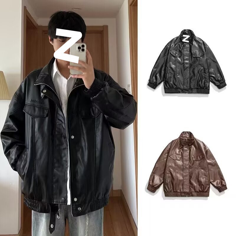 2024 autumn new men's Japanese fashion brand original loose lapel black leather coat jacket 2024 autumn new men's Japanese fashion brand original loose lapel black leather coat jacket