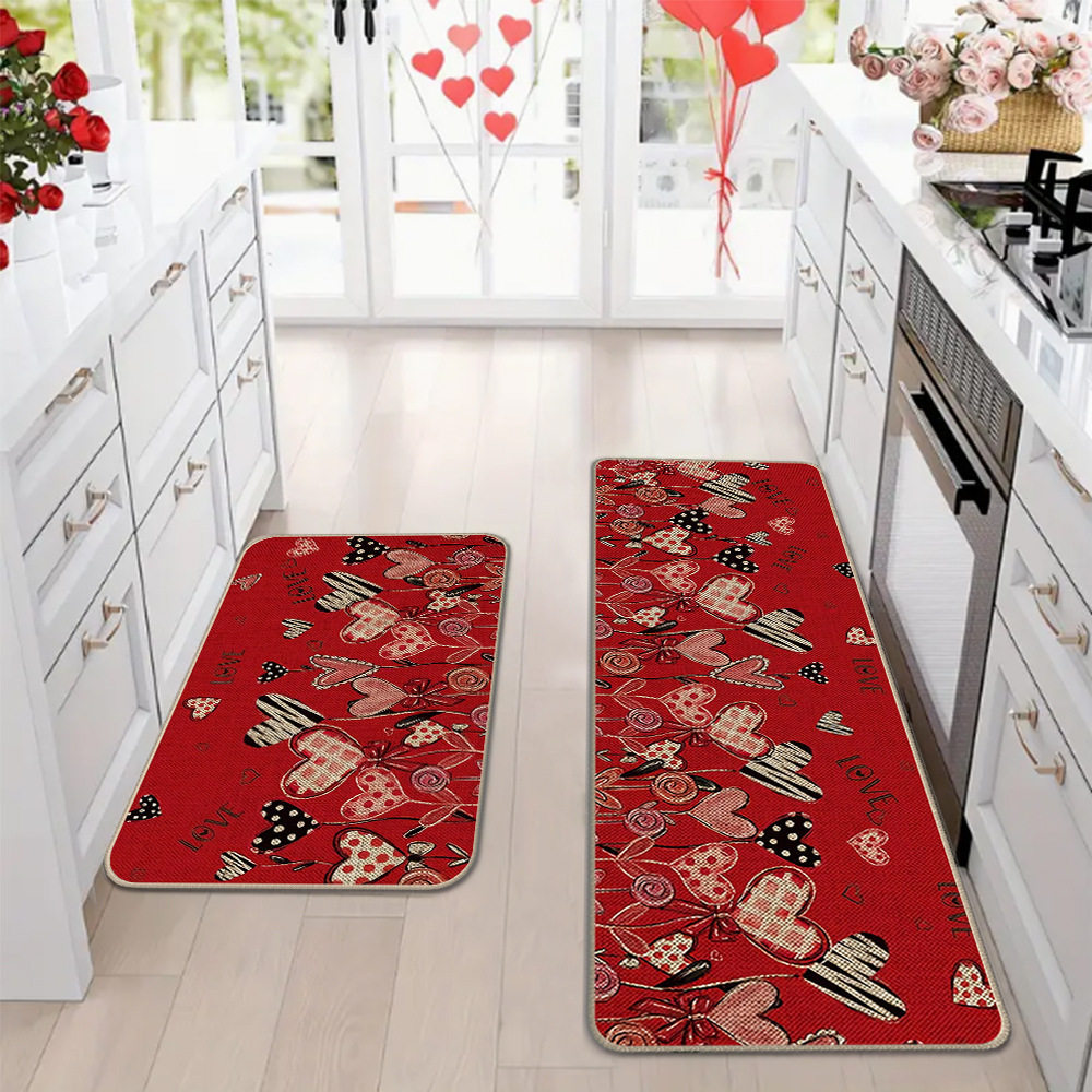 Amazon día de San Valentín alfombra de piso de cocina doméstica dos piezas conjuntos de alfombra de piso resistente a la suciedad y alfombra de puerta de entrada