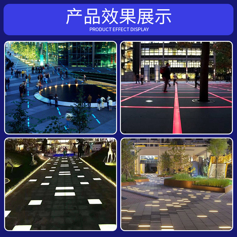 LED al aire libre a prueba de agua ignífugo incrustado plaza escénica parque enterrado lámpara de baldosas de suelo de tira larga
