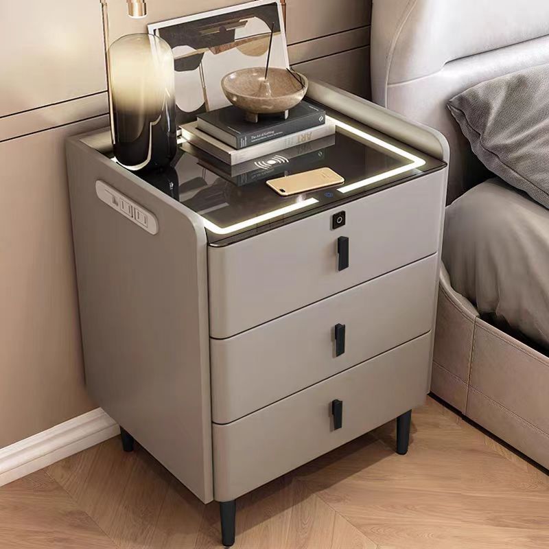 Modern minimalist smart nightstand bedroom wireless multi-functional charging Bluetooth speaker fingerprint lock wooden bedside cabinet