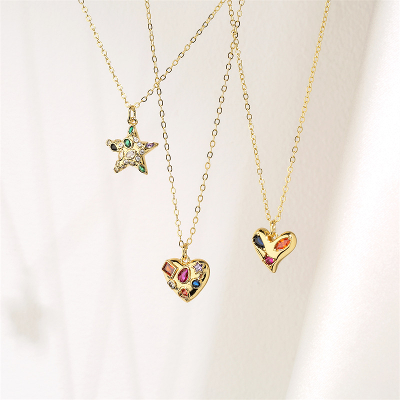 Copper Material Copper Inlay Heart Shape Rhinestones Pendant Necklace