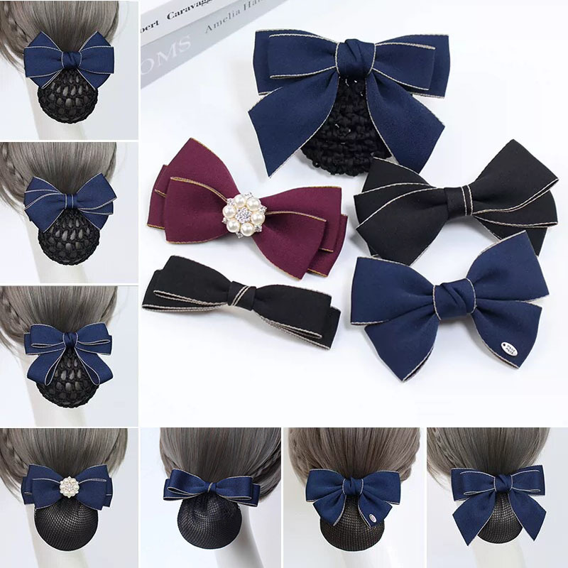 Denim trim, full series of bowknot professional headwear, hair net, hair clip for the back of the head, hair accessories for waitstaff