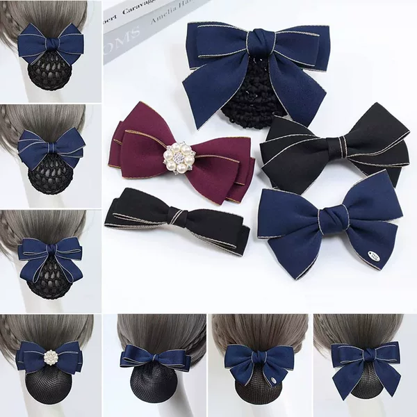 Denim trim, full series of bowknot professional headwear, hair net, hair clip for the back of the head, hair accessories for waitstaff