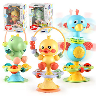 Baby educational cartoon rattle teether dining table sucker coax baby turn music early education interactive soothing grip toy