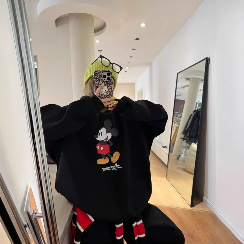 Classic Mickey Mouse Print Fashionable Loose Mid-Length Campus Ins Style Top Clothes High-End Personalized Sweatshirt