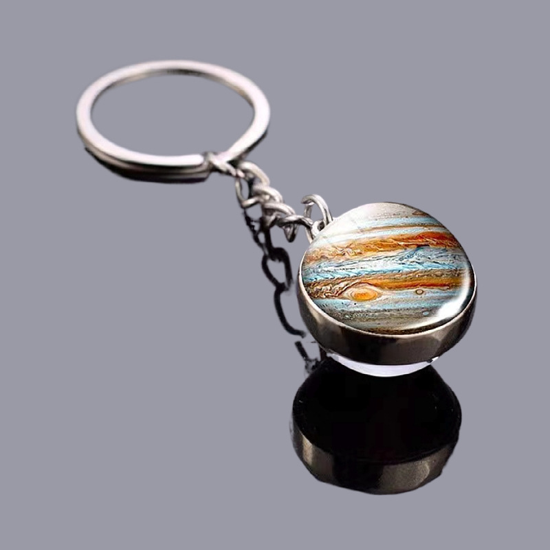 月のキーホルダー太陽系金属ペンダント銀河星雲地球火星土星両面ガラス玉キーホルダー|undefined