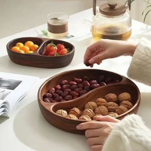 Acacia Wood Round Solid Wood Fruit Plate Household Compartmented Dried Fruit Snacks Kidsren's Snack Fruit Plate Creative Candy Plate