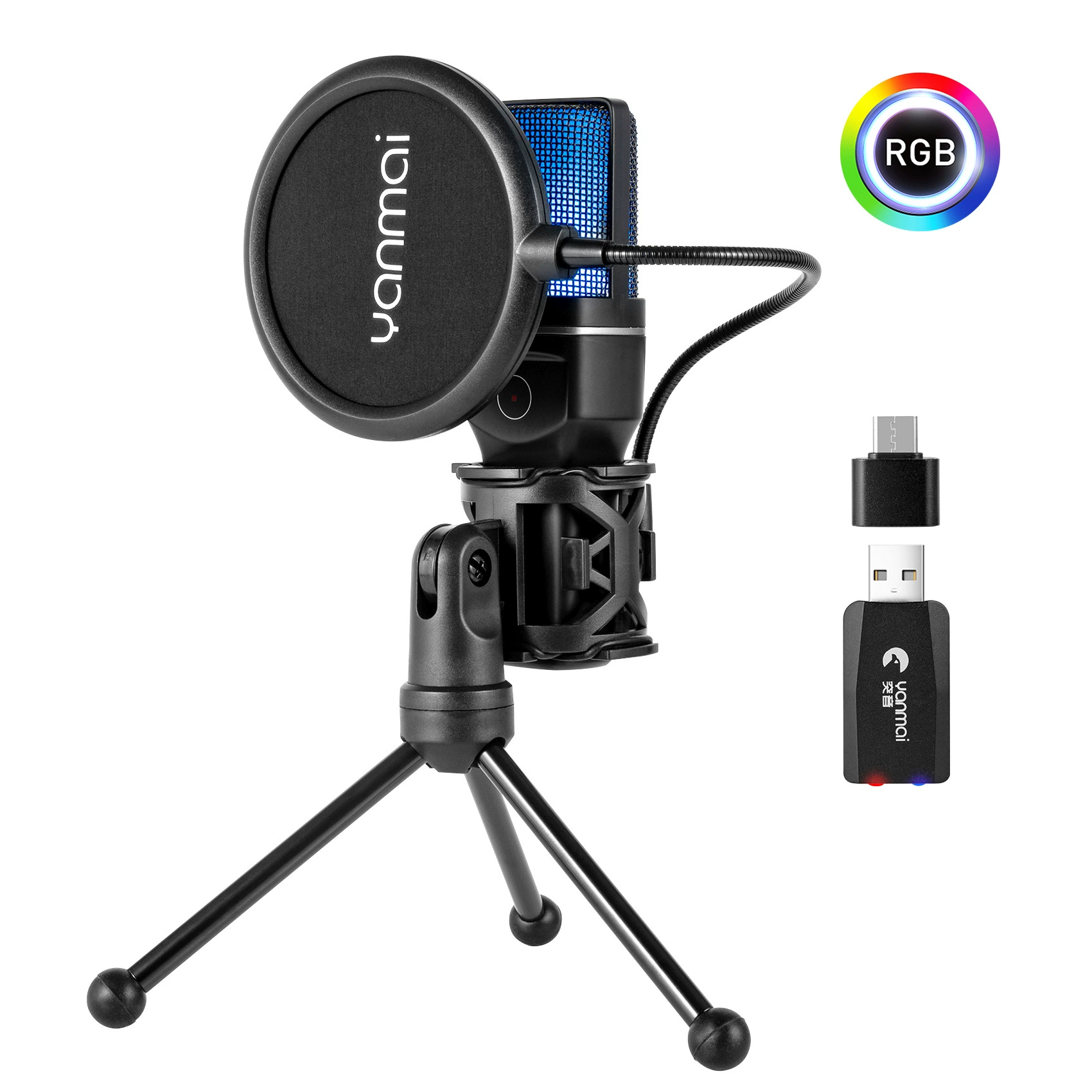 Беспроводной ударопрочный микрофон SF-777W для мобильных игр, USB/2.4G, RGB, 8 ч работы