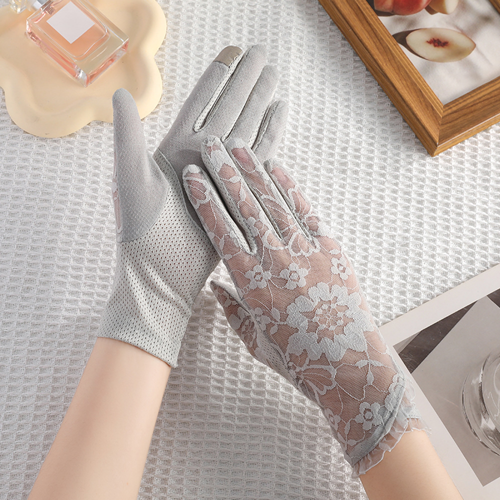 Guantes de encaje de verano antideslizante pantalla táctil de dedo completo para conducir al aire libre guantes de hielo anti-UV