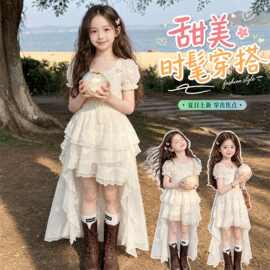 女童连衣裙巨好看的大童女拖尾裙夏季绝美蓬蓬裙儿童精致公主裙子