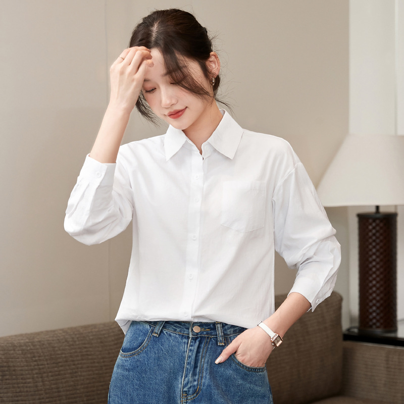 2026年春新作 純綿白シャツ レディース 長袖 韓国風 多用途 ゆったり カジュアル 学生風 アート風 アウター シャツ