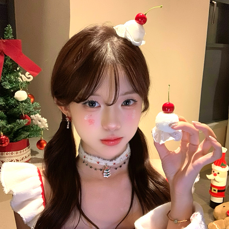 Photo Tiara Knock Cute Cherry Cream Cake Hairpin Female Atmosphere Decorative Hairpin Clip Hair Accessories
