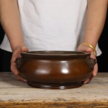 苏工纯铜狮耳压经铜炉狮耳香薰炉圈足炉盘香线香佛堂供奉檀香香炉