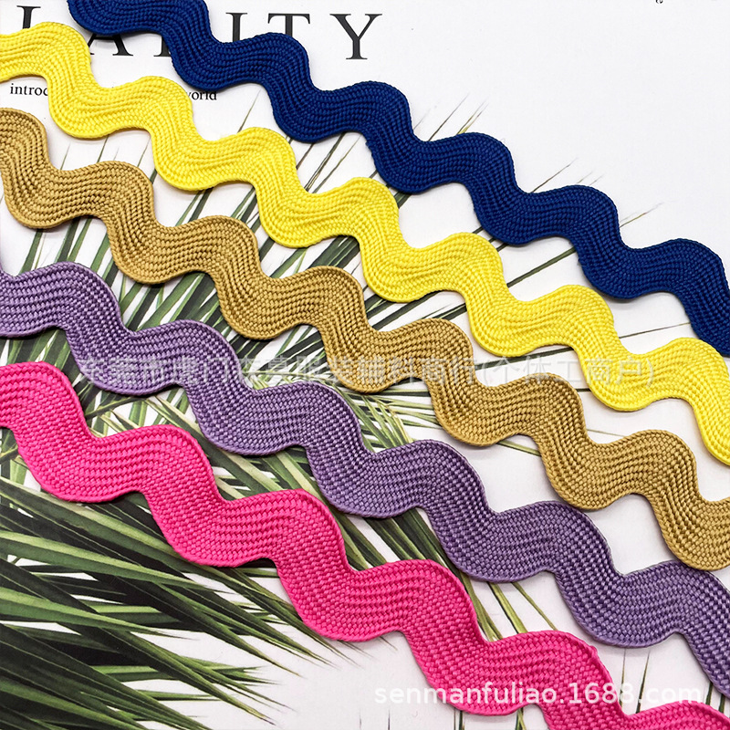 Color 1.3cm poliéster onda encaje en forma de S borde cursivo marinero cinturón ropa cortina sombrero zapatos accesorios borde decorativo